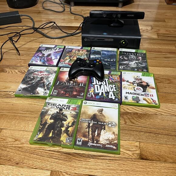 Xbox 360 Elite 120GB Console Bundle Lot With Controller, Games & Kinect Tested